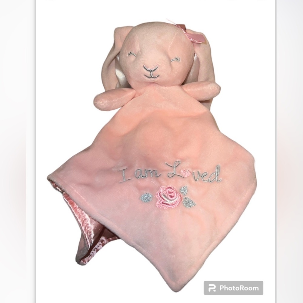 Baby Starters Pink Bunny Rattle Plush Baby Lovey Security I Am Loved Soft 13”